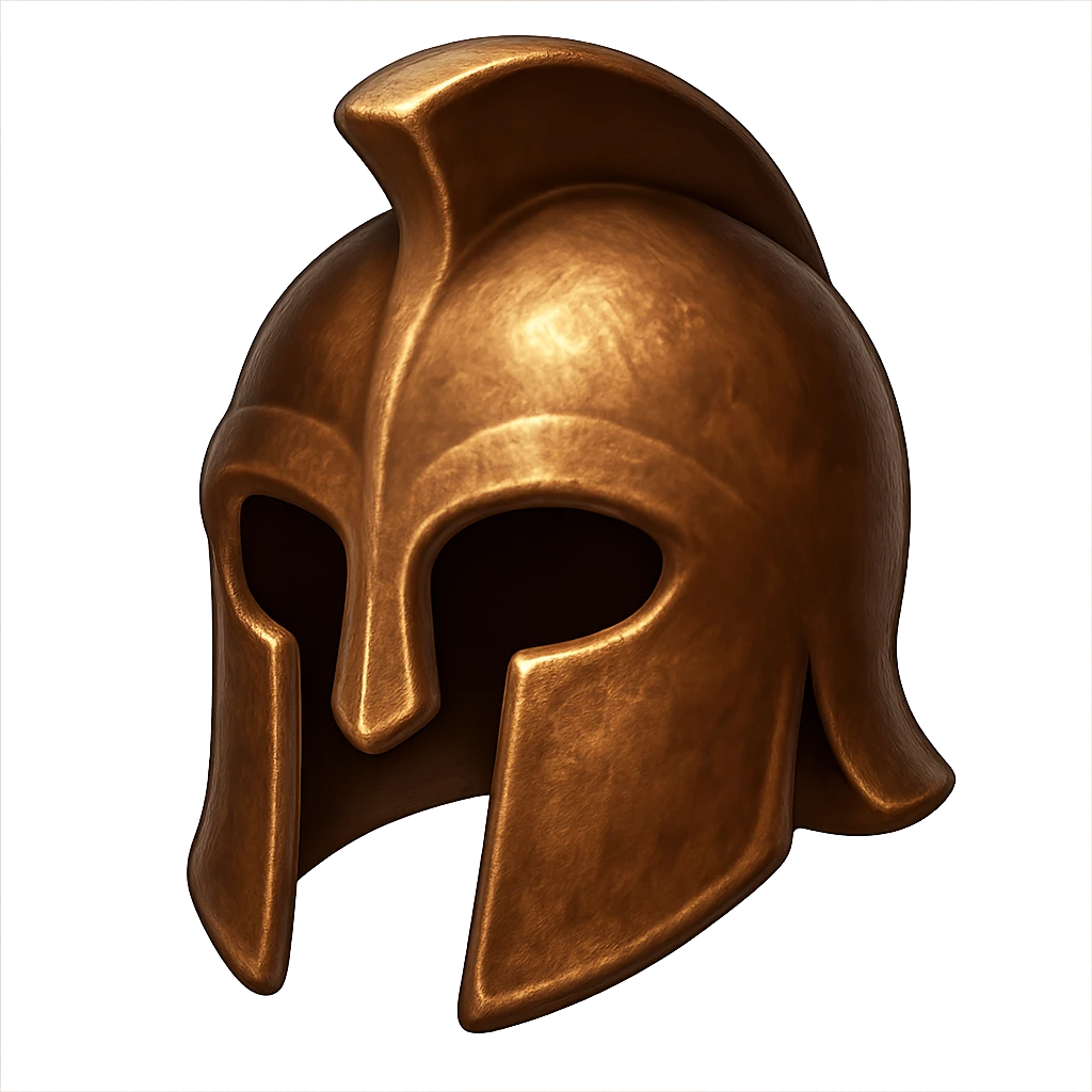Change the texture of the helmet to look more like real bronze metal, not diamond. Keep the helmet's shape, but make it metallic, shiny, and worn in emoji style. Transparent background. emoji