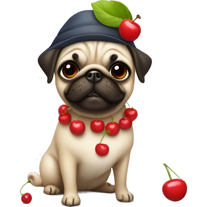  fun pug wearing hat and a dress with cherries emoji