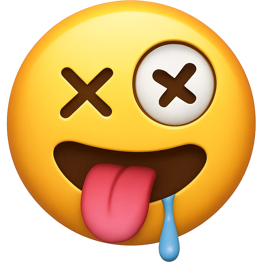 yellow face with crossed eyes, tongue out, drooling, drunk expression, remove background emoji