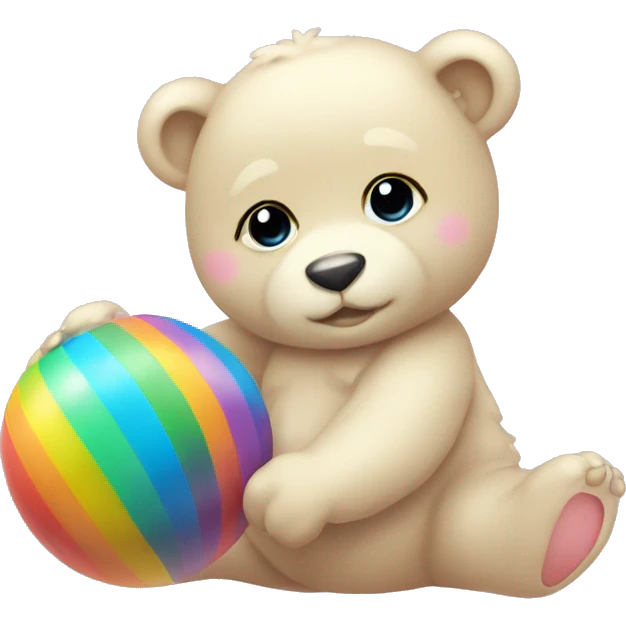 Baby pastel rainbow bear with rainbow ball emoji