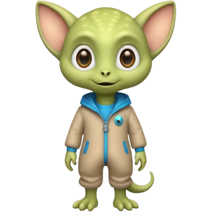 full body cute humanoid peacefull alien furry with 2 legs and eye stalks stands upright and looks intelligent ...wears clothing. not green..looks happy and cudly... has 3 eyes emoji