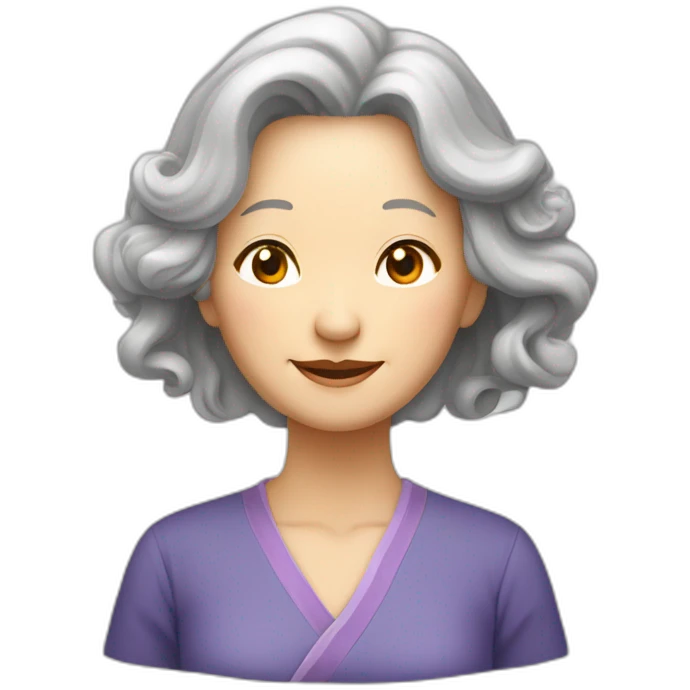 Chinese senior woman th long wavy hair say thank you emoji