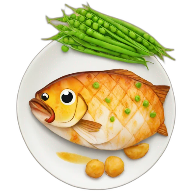 grilled fish with green peas emoji