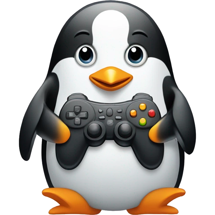 penguin with gamepad in hands emoji