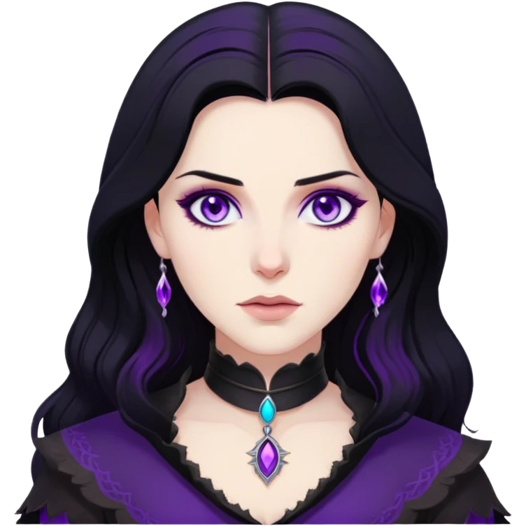 Yennefer from Witcher with black hair and purple eyes emoji