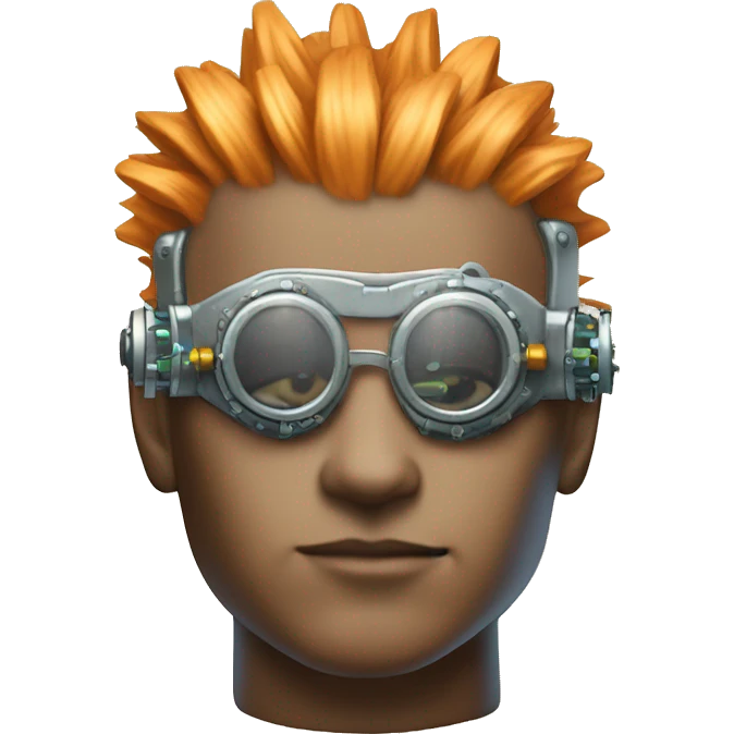Light orange Mohawk hair male cyborg head with silver steampunk goggles and circuits emoji