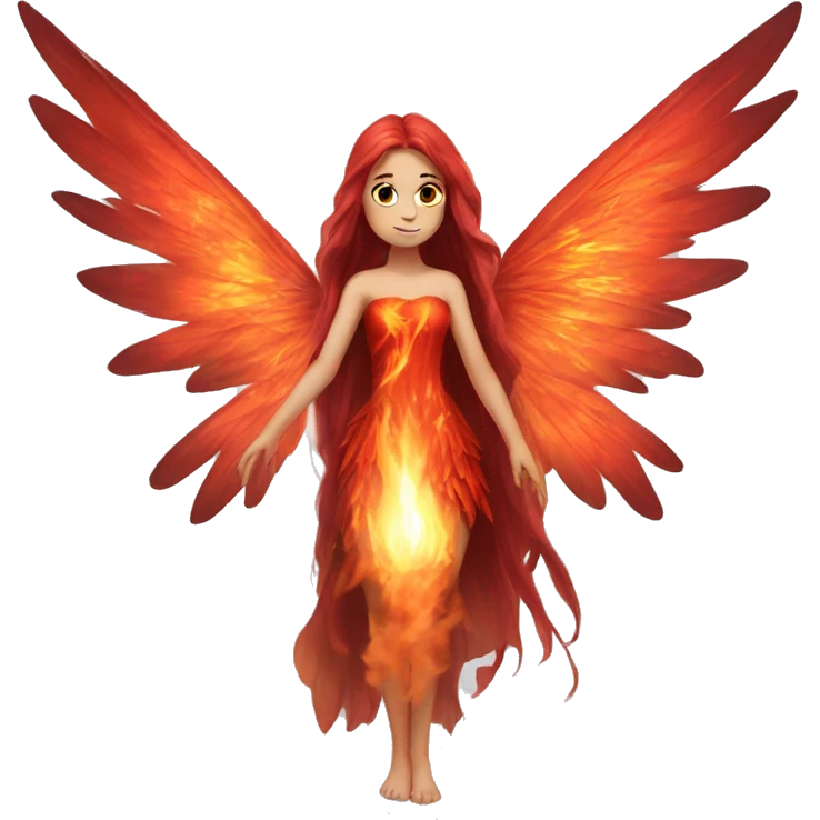 big wings, fire, Beautiful, fairy, red, long hair emoji