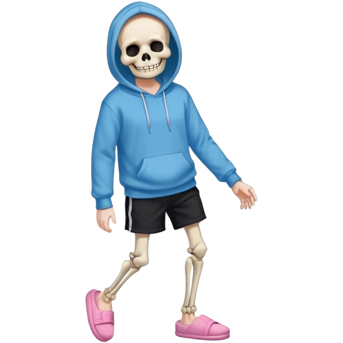 Sans The Skeleton, Blue Hoodie-Sweater, Grin, Pink Slippers, Black Shorts emoji