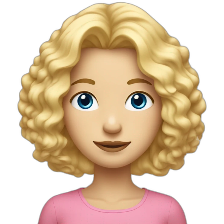 Femme à la peau claire, cheveux bouclés blonds clair et yeux bleus clairs  qui effectue un dab emoji