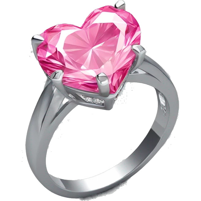 Pink heart shaped diamond on silver ring emoji