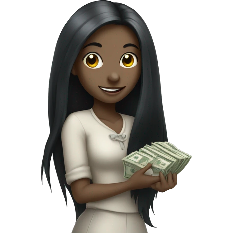 Rat girl with long black hair holding money money emoji