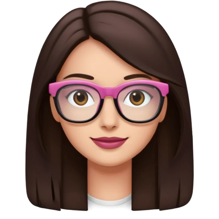 une ado, brune aux cheuveux tres fonces longs lisses blanche, ,lunettes carres/ rectanglesnoires, yeux bruns joues rose, haut noir emoji