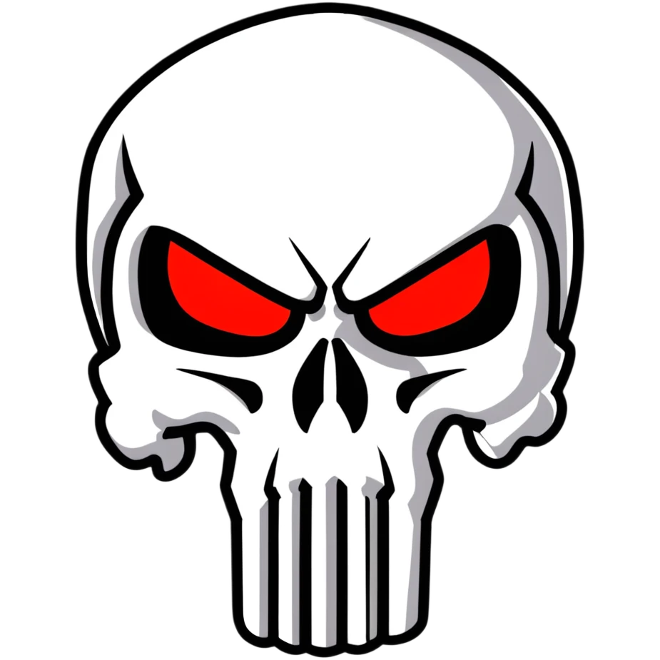 Punisher skull with bright glowing red eyes, menacing emoji
