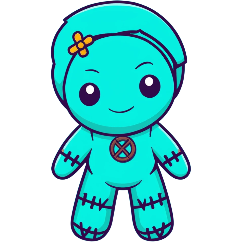 teal and orange voodoo doll emoji