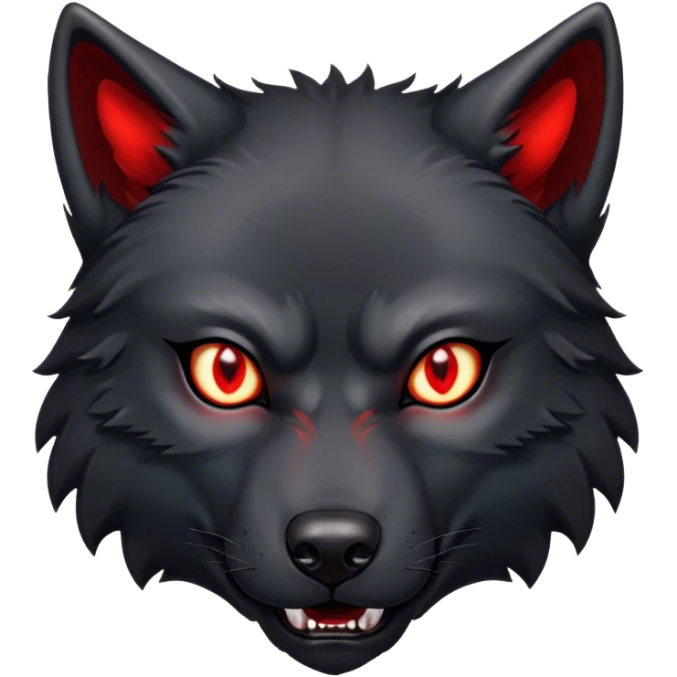 Evil aggressive black wolf with red eyes emoji