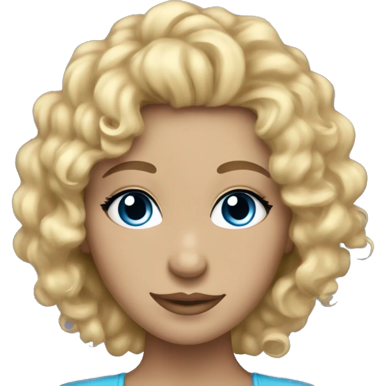 Very pretty girl with blonde curly hair and eyelashes with blue eues emoji