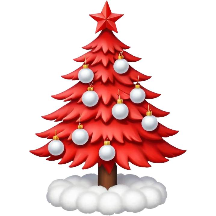 red Christmas tree with white star and white Christmas balls emoji