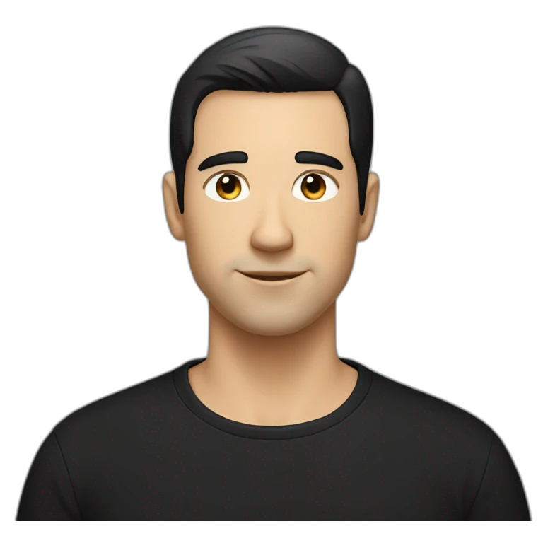 White man with very short black hair in black T-shirt emoji