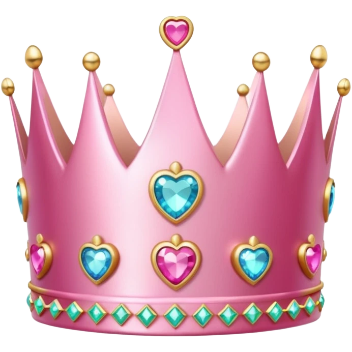  pink  A shiny pink crown with heart-shaped gemstones, elegant and cute design, metallic or glittery texture, soft reflections, isolated on transparent background, kawaii or realistic style" emoji