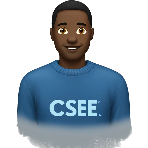 A black man with blue sweater with a logo that says "csee" on it emoji