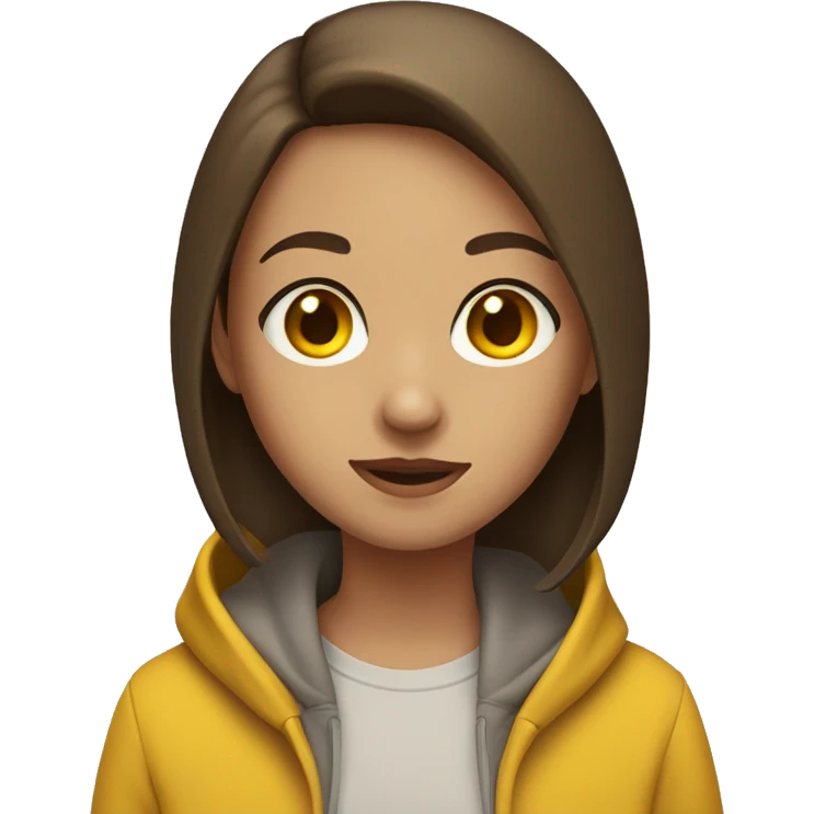 girl with a side part, brown hair, yellow hoodie, hazel eyes emoji
