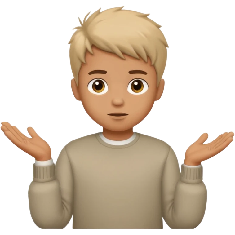 cute boy shrugging his shoulder, boy have good haircut puff style emoji