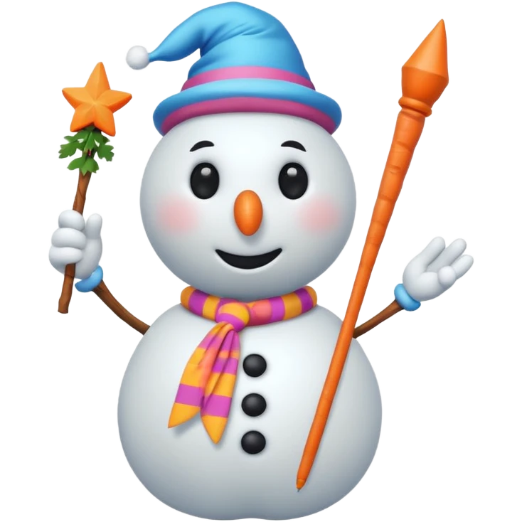 Snowman in a swimsuit and a magic wand in his hands emoji