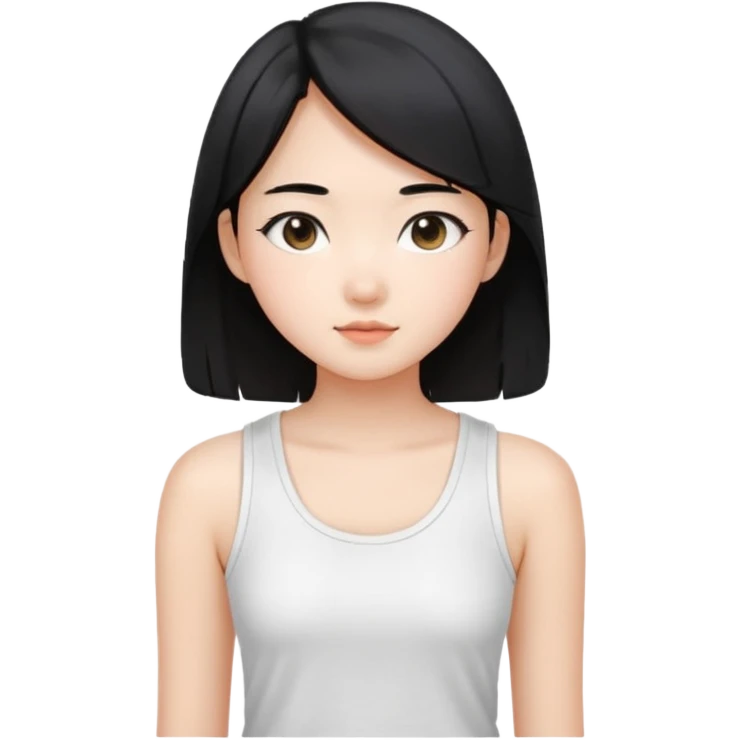 Cute preppy , straight hair,a basic white tank top,korean emoji