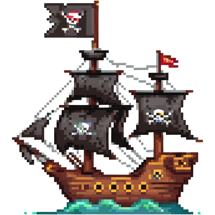 A pirate ship with black sails and flag emoji