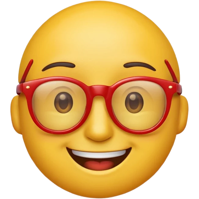 A simple smiling emoji with red frame glasses emoji
