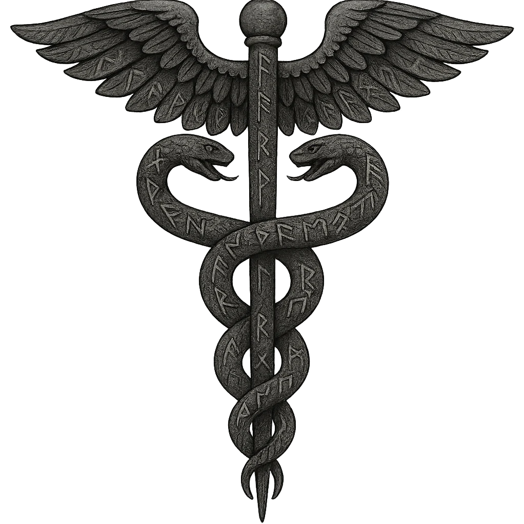 A caduceus intertwined with Viking runes, combining medical and Norse themes emoji