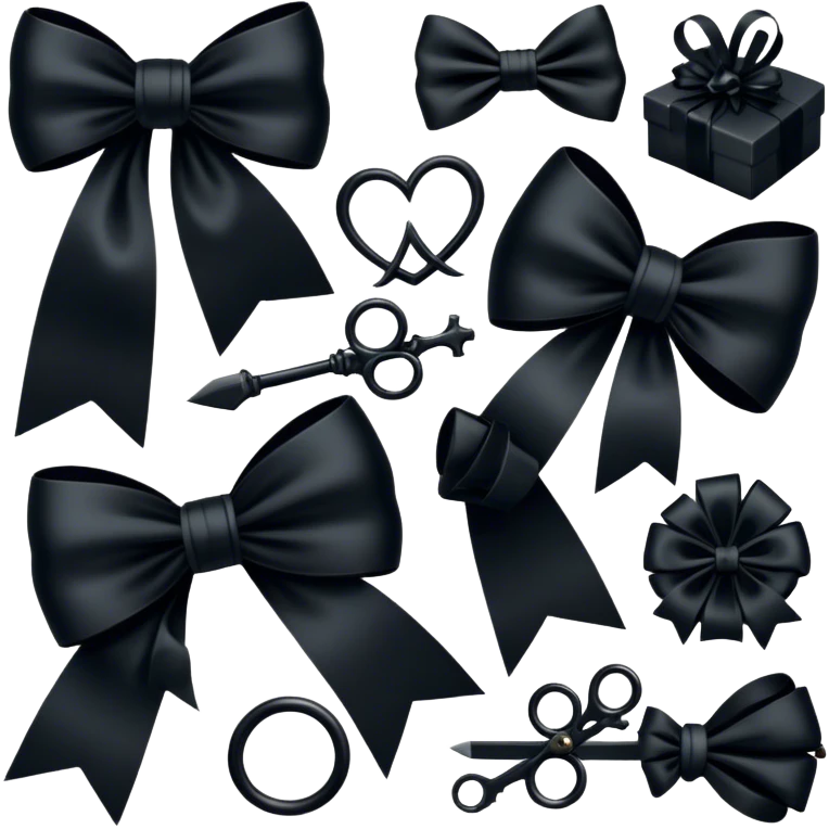 "A whimsical yet darkly romantic composition featuring various objects wrapped in black bows, blending vintage charm with gothic aesthetics."
 emoji