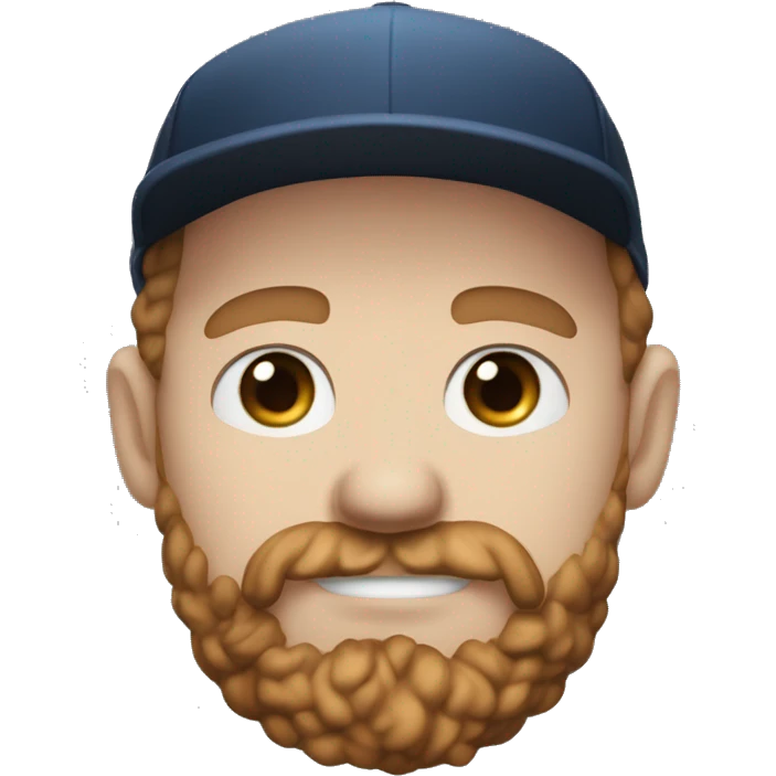 35 years old, male, short curly red hair, black baseball hat, blue eyes, pale complexion, thick beard and thin mustache emoji