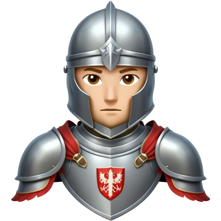 Clash of Clans aesthetic friendly Knight Portrait Emoji, With a noble, armored build featuring a gleaming suit adorned with simple heraldry and a determined gaze behind a visored helm, his face rendered in a natural skin tone (not yellow), Simplified yet dynamic features, highly detailed, glowing with a cool, steely radiance, high shine, courageous and resolute, stylized with an air of chivalric valor, focused and stalwart, soft glowing outline, capturing the essence of a valiant knight ready to charge into epic quests with honor! emoji
