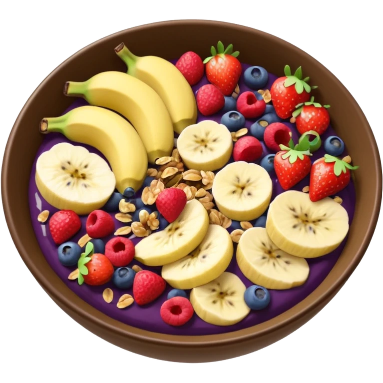 Vaso con açai, que lleve granola plátano arándanos y frutillas emoji