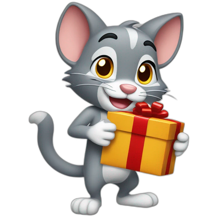 Tom and Jerry full body holding a Christmas present emoji