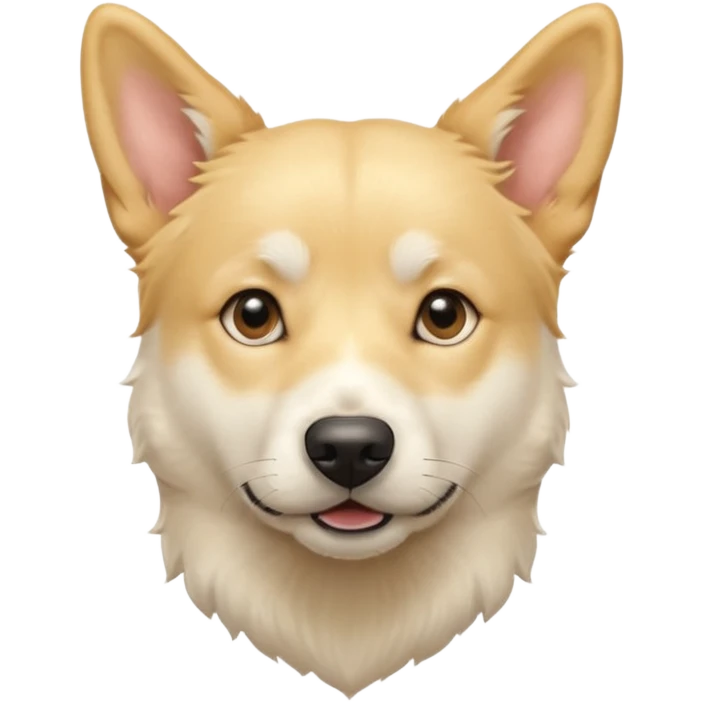 realistic Apple emoji style of a white mongrel dog with light yellow floppy ears, looks like a Jindo and Retriever mix, soft face, cute expression, poop lover emoji