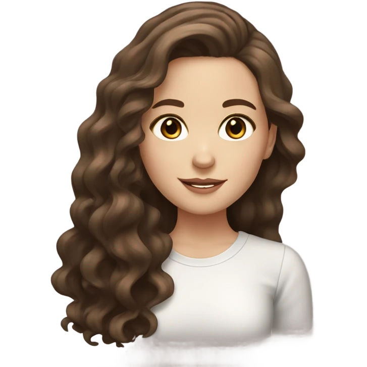 white girl with dark brown wavy hair with light brown highlights and long hair and brown eyes  emoji