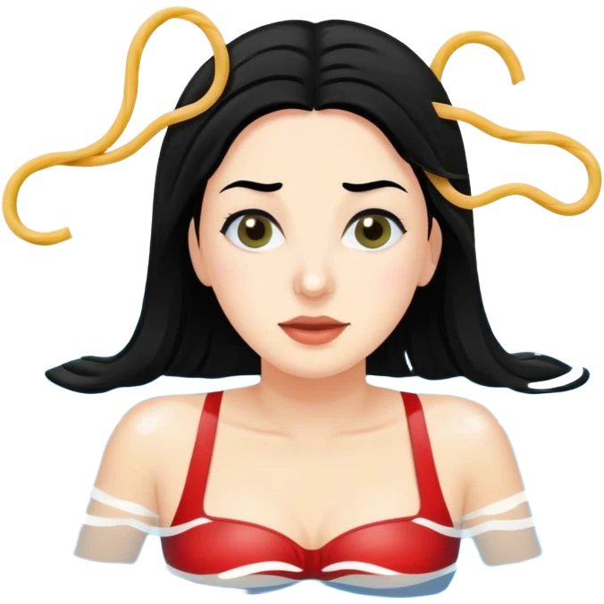 Woman with black hair and white skin swimming in a swimming pool full of spaghetti and Italian hoagies  emoji