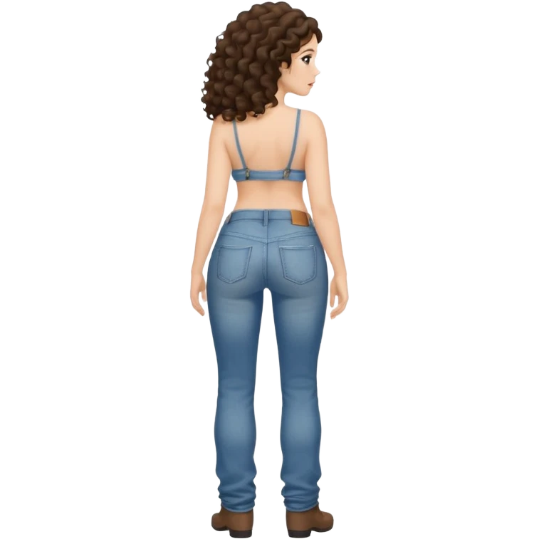 Full length curly brunette with bid tits and sagging jeans watched from the back emoji