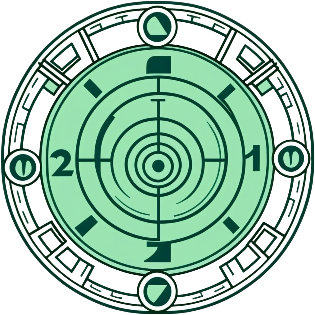 Precise Maya calendar glyph, geometric circular design with straight lines, only white and dark green, rigid angular divisions emoji