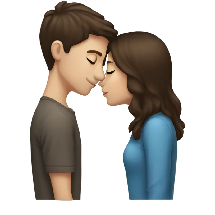 Brunette haired white girl kissing dark brown haired white boy emoji