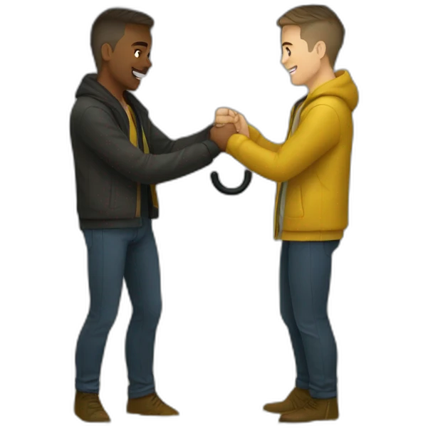 Two gay man under the golden rain emoji