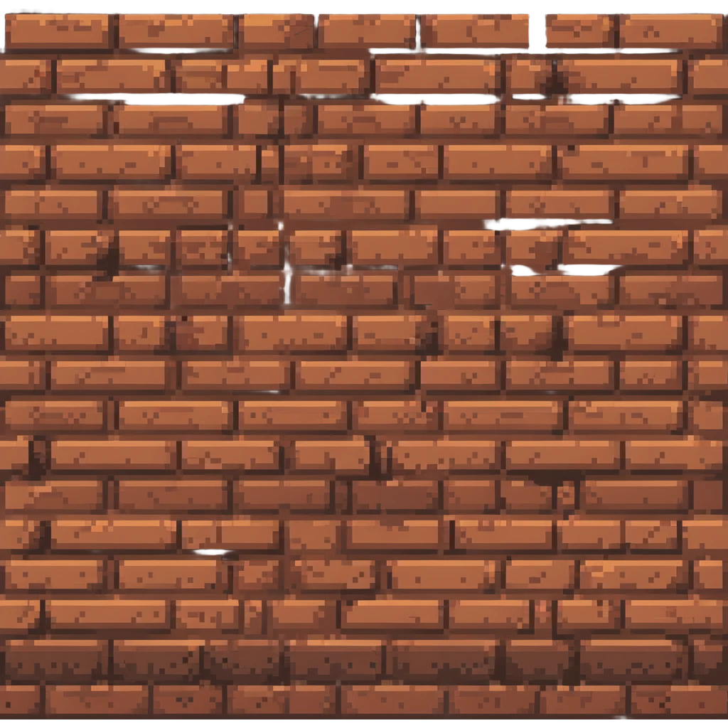 close-up of a brick wall with red and brown bricks, visible mortar, rough texture, slight weathering, cracks in pixel art style emoji