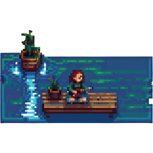 person sitting on a dock singing a song, pixel art style emoji