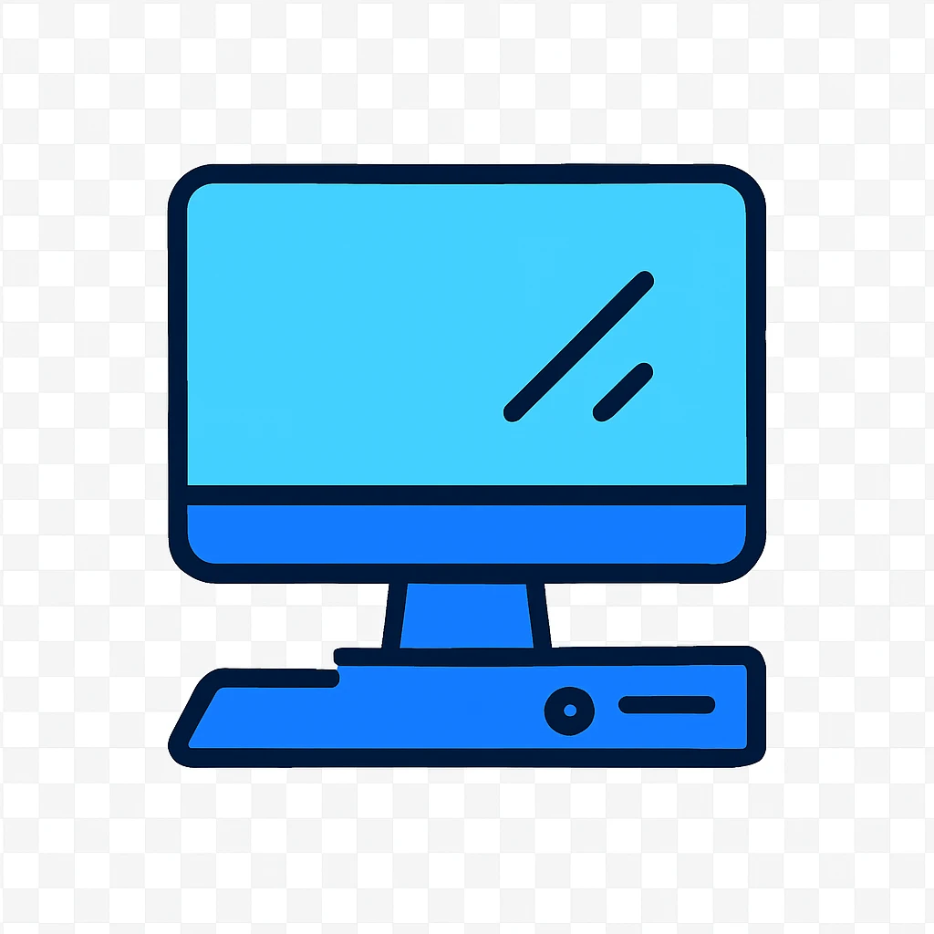simple clean line-art icon of a computer, light and deep blue lines, white background, modern minimalist style, no gradients or shading, professional clear, 1:1 aspect ratio, icon style, AlefStudio inspired emoji
