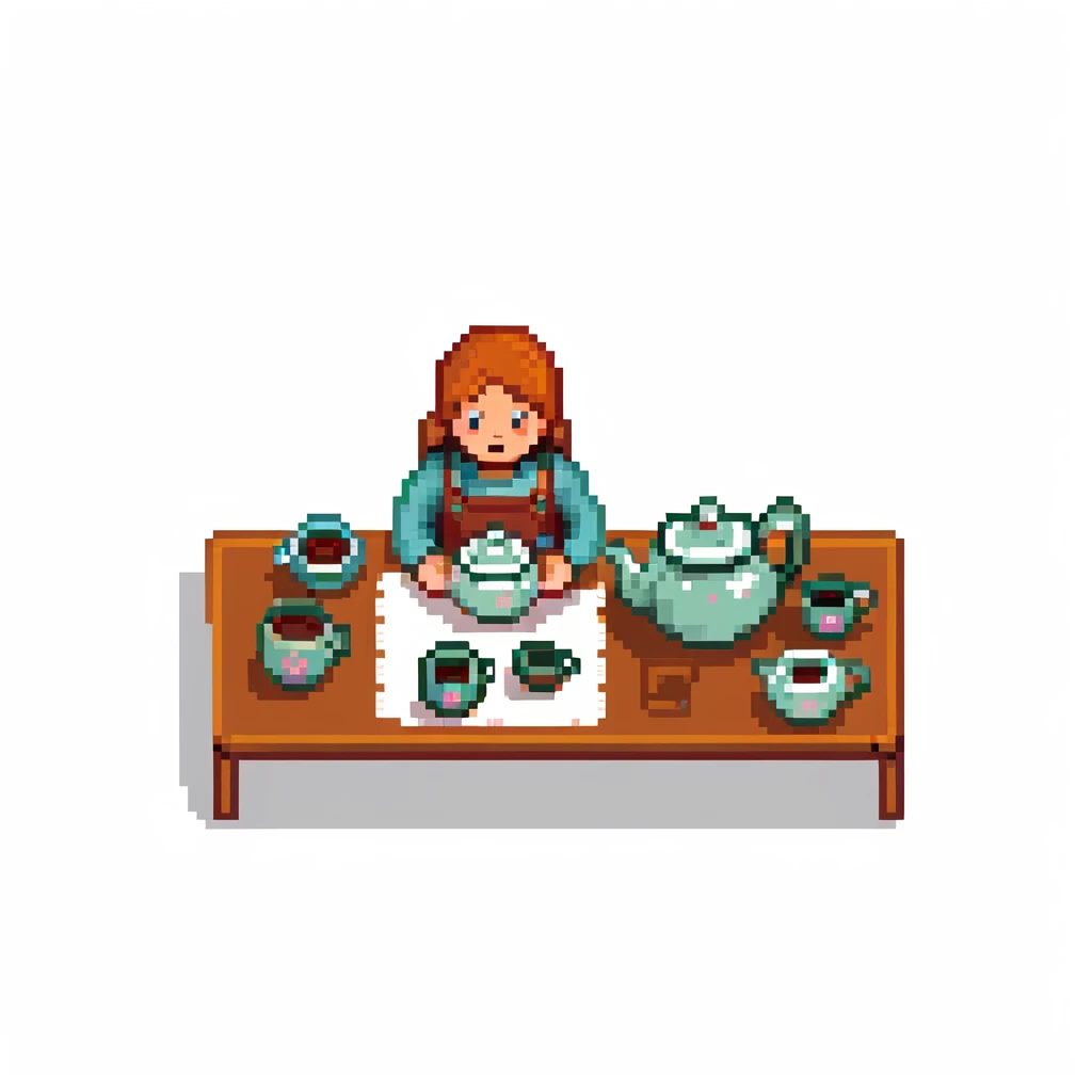 Traditional Chinese tea ceremony with teapot, cups, and person serving tea emoji