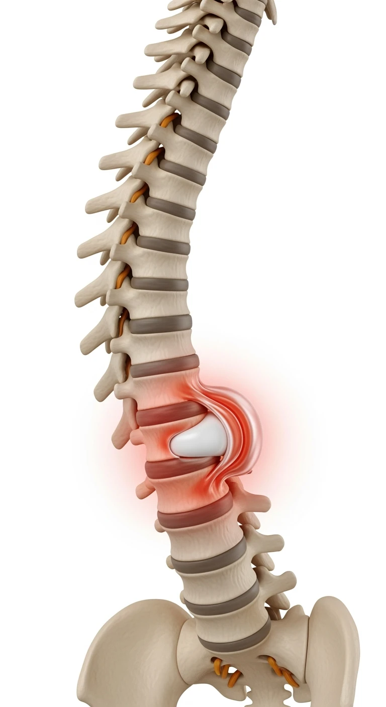 spina dorsale anatomica umana infiammata con ernia, ISOLATO SU SFONDO BIANCO emoji