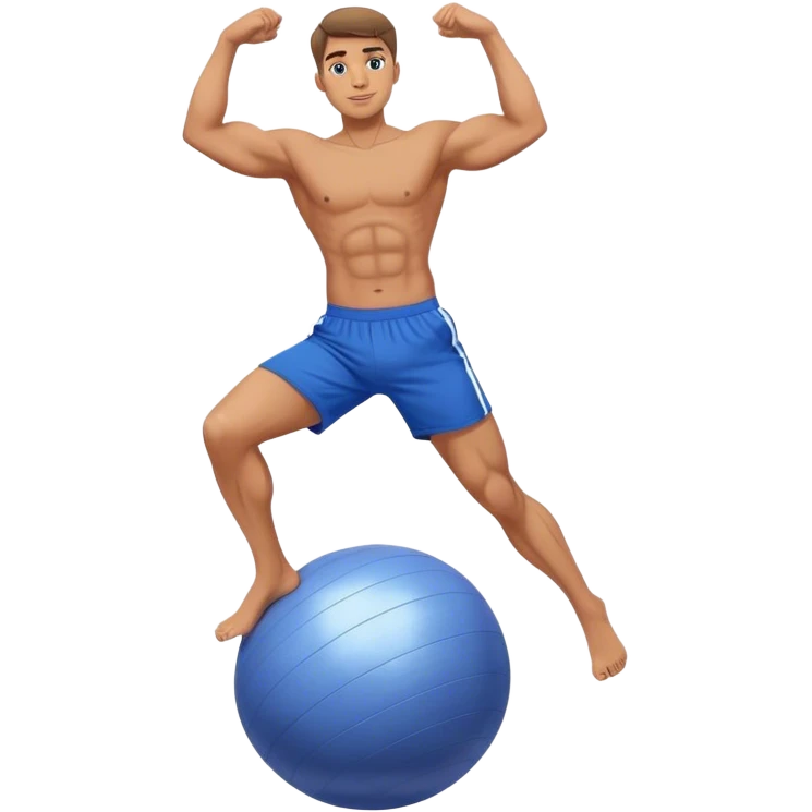 fit man with blue shorts stability ball balance emoji