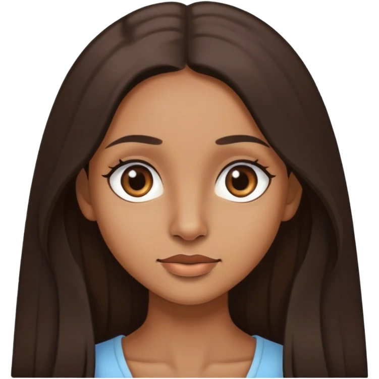 light brown skin girl with dark brown long hair pretty thin nose dark brown eyes emoji